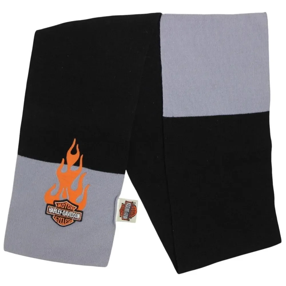 NEW Harley Davidson Scarf Muffler • Gray & Black • Bar & Shield • Orange Flames